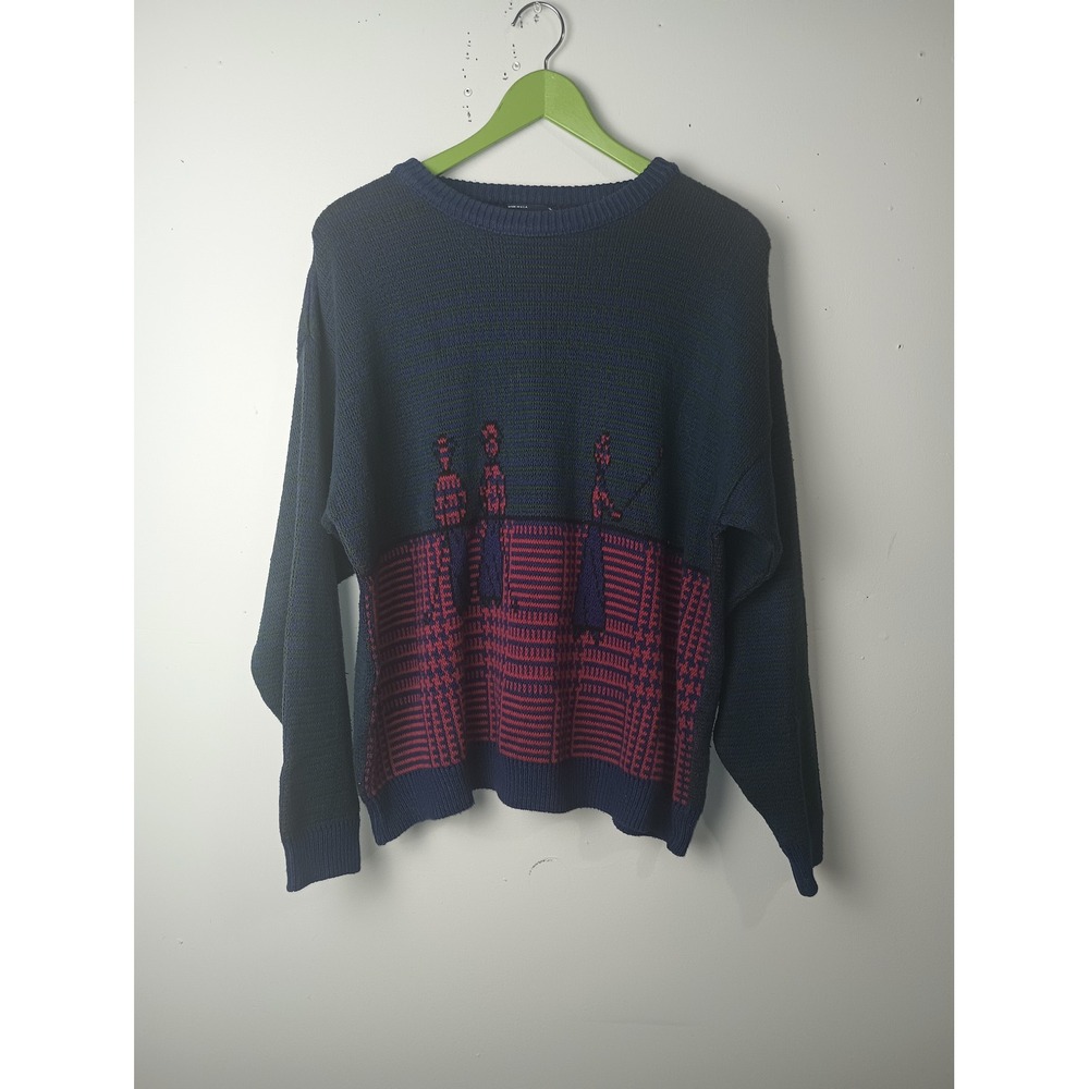 Vantage Custom Classics Vintage Golf Knit Sweater Navy Blue Cotton USA Womens L